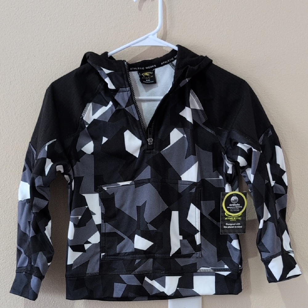 Athletic Works Black, Gray & White Geometric Half-Zip Kids Hoodie